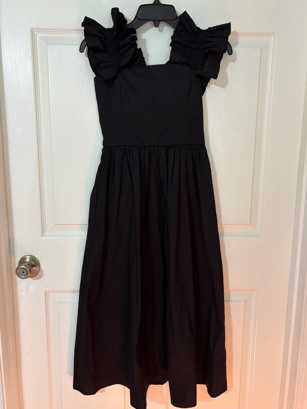 Wayf Black Ruffle Strap Midi Dress